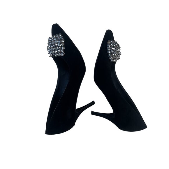 Just Fab Women’s 11 Faux Suede 3.25” Heels Metallic Bow Party Shoes - Picture 3 of 8